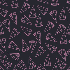 Doodle watermelon seamless pattern. hand drawn of a watermelon background Vector illustration