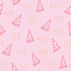 Doodle watermelon seamless pattern. hand drawn of a watermelon background Vector illustration