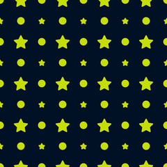 Stars and circles. Yellow vector pattern. Blue background and yellow stars circles.