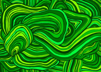 Fototapeta na wymiar Simple doodle style abstract organic striped texture of agate stone, colorful green, light green, lemon, emerald color