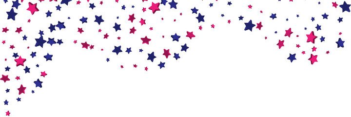Shooting stars confetti 3D. Multi-colored stars. Festive background. Abstract pattern on a white background. Design element. Vector illustration, EPS 10.