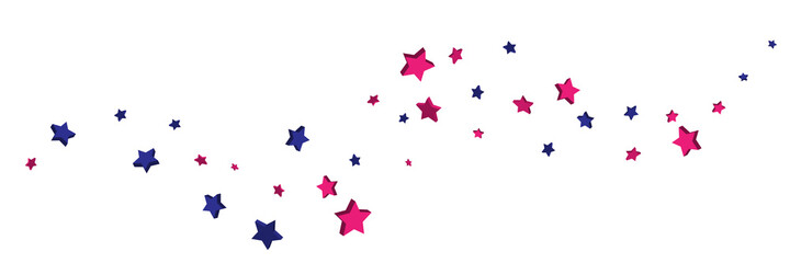 Shooting stars confetti 3D. Multi-colored stars. Festive background. Abstract pattern on a white background. Design element. Vector illustration, EPS 10.