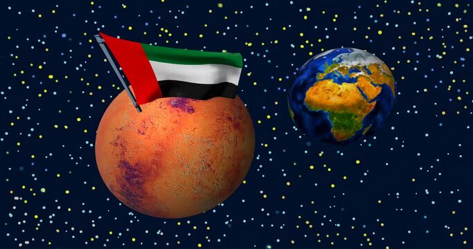 Mars And Earth With The Flag Of The United Arab Emirates