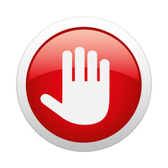 illustration stop sign hand in red button on white background