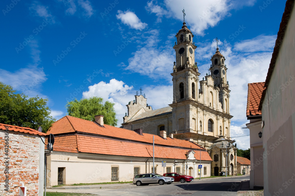 Poster baroque style church of the ascension in the old town of vilnius, lithuania