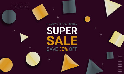 Sale banner background with gray and yellow geometric shape.