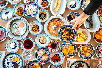 Turkish Breakfast spread flatlay