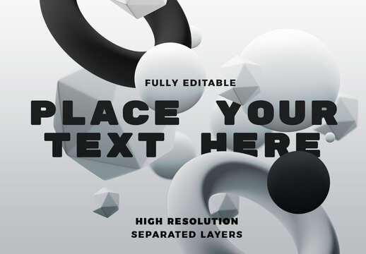 Floating Spheres and Polygons on White Background Mockup