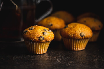 Vanilla muffins. Sweet cupcakes.