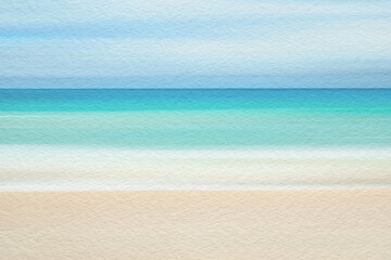 Sea and sandy beach abstract watercolour paint on texture paper background - obrazy, fototapety, plakaty