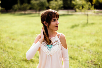 Woman touching her hair