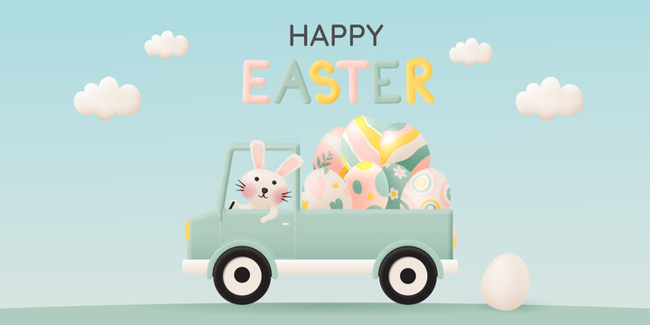 Happy easter day with cute rabbit