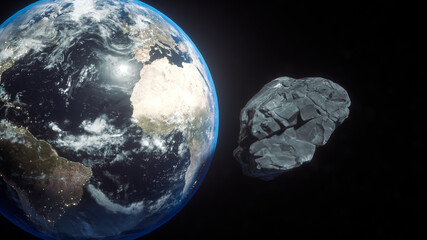 Asteroid flies close to the earth orbit. Planetoids in the inner Solar System.