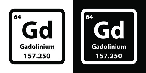 Gd	Gadolinium chemical element icon. The chemical element of the periodic table. Sign with atomic number. 