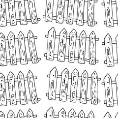 Pattern with a wooden fence, stakes. Hand-made graphics Fences on a farm made of wood. Coloring book for children and adults. For design, wallpaper, banner. Stock graphics, isolate.