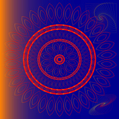 Gold and Blue Mandala, Dreamy gradient wallpaper with mandala pattern. Vector background Tibetal and Indian take for yoga, meditation poster.