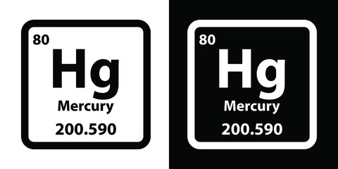 Hg	Mercury chemical element icon. The chemical element of the periodic table. Sign with atomic number. 