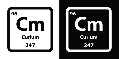 Cm	Curium chemical element icon. The chemical element of the periodic table. Sign with atomic number. 