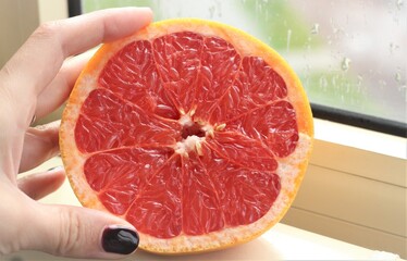 orange grapefruit in hand