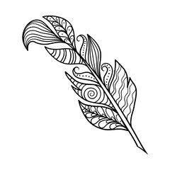 Vector feather in zen art style, coloring page