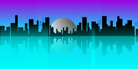 Cityscape at night with silhouettes 