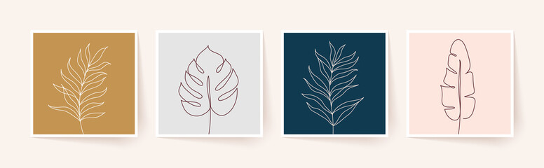 One line drawing of tropical palm leaves. Modern single line art. Vector illustration. © Oleksandra