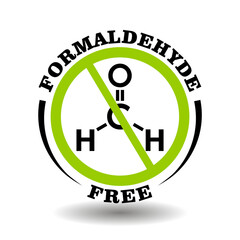 Prohibited vector stamp Formaldehyde  free for bio packaging label. Round sign No formaldegid in healthy products logo, bio chemicals icon, organic cosmetics pictogram, natural medical farmacy marking