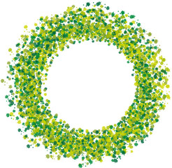 Circle of splashes of shades of green on a white background