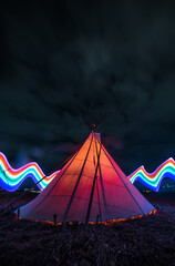 Light painted teepee at night © LightcrafterArtistry