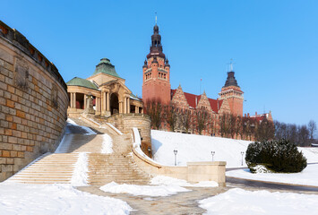 Chrobry Embankment, previously known as Haken Terrace in winter, Szczecin, Poland. © MaciejBledowski