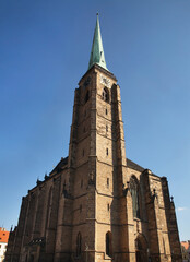 Fototapeta na wymiar Cathedral of St. Bartholomew at square of Republic in Plzen. Czech Republic