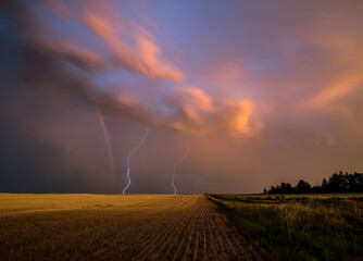 Lightning and rainbow on the prairie