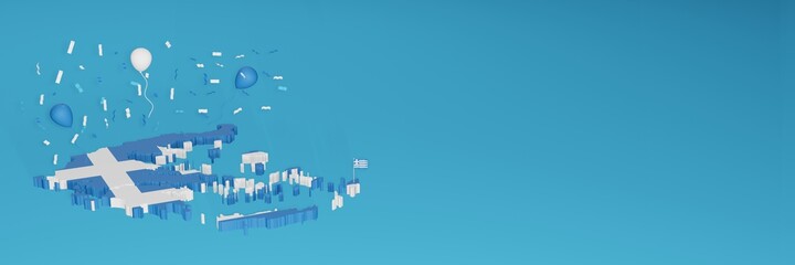 Map of Greece combined with flag for social media and website background covers, addition
Country colored balloons to celebrate national shopping day and national independence in 3d rendering