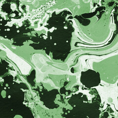 Green luxury marble ink texture on watercolor paper background. Marble stone image. Bath bomb effect. Psychedelic biomorphic art.