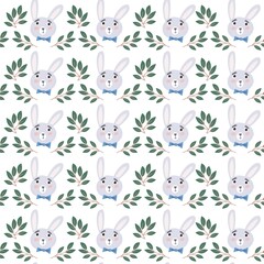 Cute Vector Seamless Pattern of adorable Rabbits.
