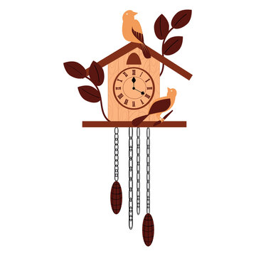 recommend clip art: Vector wooden wall cuckoo clock isolated on white background.