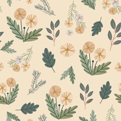 Cute seamless floral pattern with dandelions. 