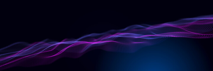 Abstrakter Neonwellenhintergrund in den Purpur- und Blautönen. Visualisierung der virtuellen Realität des Computers. 3D-Rendering.