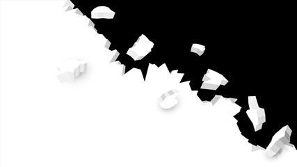 Wall explosion fragment. Breaking white wall. Black and white vector illustration.