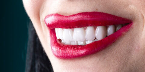 young lady with beautiful smile and red lips