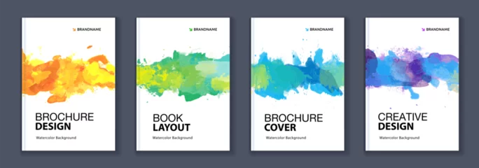 Gordijnen Watercolor A4 booklet colourful cover bundle set with paint splash © Eva Kali