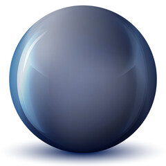Glass blue ball or precious pearl. Glossy realistic ball, 3D abstract vector illustration highlighted on a white background. Big metal bubble with shadow.