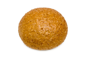 Freshly baked wheat bread. Isolated object on white background. Healthy baked bread. Whole bread on white