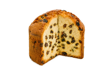 Cupcake with raisins. Sweet pastries. Isolated object on a white background. Healthy baked bread. One piece of bread on white