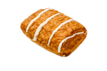 Sweet pastries. Puff pastry with jam. Isolated object on a white background. Healthy baked bread. One piece of bread on white