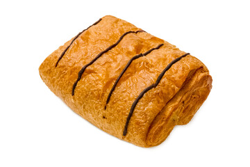 Sweet pastries. Puff pastry with jam. Isolated object on a white background. Healthy baked bread. One piece of bread on white