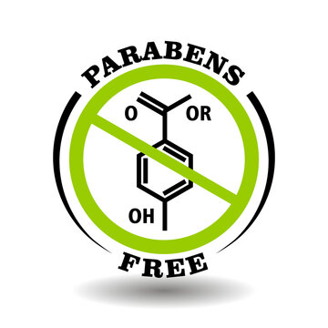 Prohibited vector stamp Parabens free for natural packaging. Round sign No paraben additives in healthy organic products