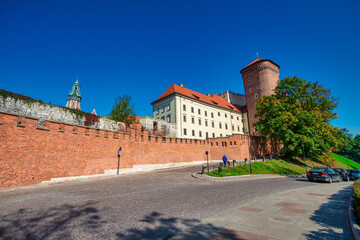 KRAKOW, POLAND - OCTOBER 2, 2017: Wavel Royal Castle exterior view with tourists