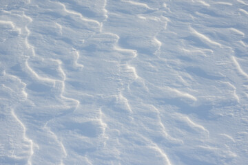 Fresh clean white snow background texture. Winter background with snowflakes and snow mounds. Snow lumps. Seasonal landscape details.