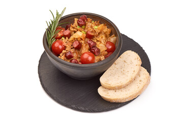 Bigos with sausage, traditional Polish dish, isolated on white background